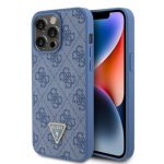 APPLE iPhone 15 Pro Max ORIGINELE CASE GUESS - HARDCASE LEDER 4G DIAMANT DRIEHOEK BLAUW HOESJE