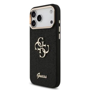 Guess Hoesje PU Glitter 4G Metal Logo  Voor iPhone 17 Pro Max Zwart
